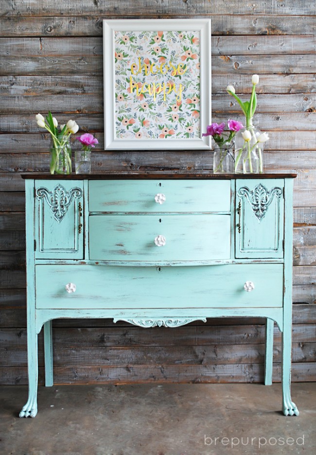 Chalky Finish Mint and Floral Buffet